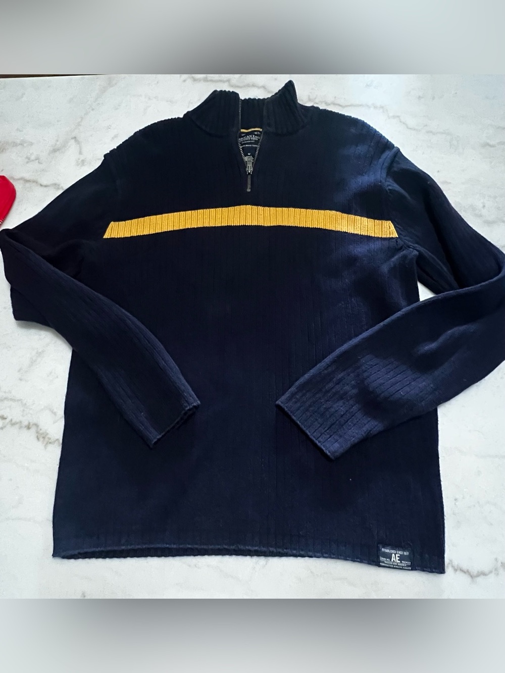 American Eagle Outfitters Men's Size Medium 1/4 Zip Navy Cotton Pullover Sweater